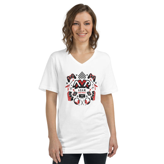 Women's V Neck - White - Gaming Meets Music - AMP